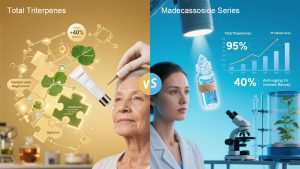 총 삼테르펜과 마데카소사이드 계열의 주요 차이점은 무엇인가?